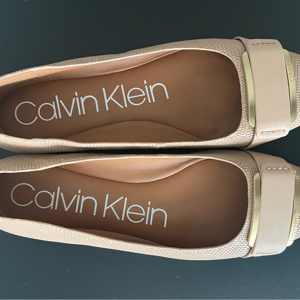 Calvin Klein Women's Beige Loafers with Gold Accent